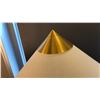 Image 2 : FRANKLIN SINGLE LIGHT FLOOR LAMP. BURNISHED BRASS, DEEP BRONZE, WHITE LINEN.