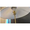 Image 3 : FRANKLIN SINGLE LIGHT FLOOR LAMP. BURNISHED BRASS, DEEP BRONZE, WHITE LINEN.