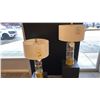 Image 1 : PAIR OF UTTERMOST VAIGA SINGLE LIGHT TABLE LAMPS. ANTIQUE BRASS, ROUND HARD BACK DRUM GLASS.