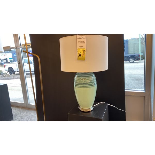 CAICOS SINGLE LIGHT TABLE LAMP. BRUSHED NICKEL, ROUND DRUM