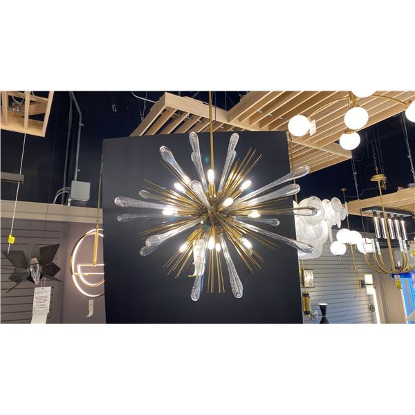 BIG BANG. 12 LIGHT PENDANT. BLOWN GLASS, ANTIQUE BRASS. 36" DIAMETER