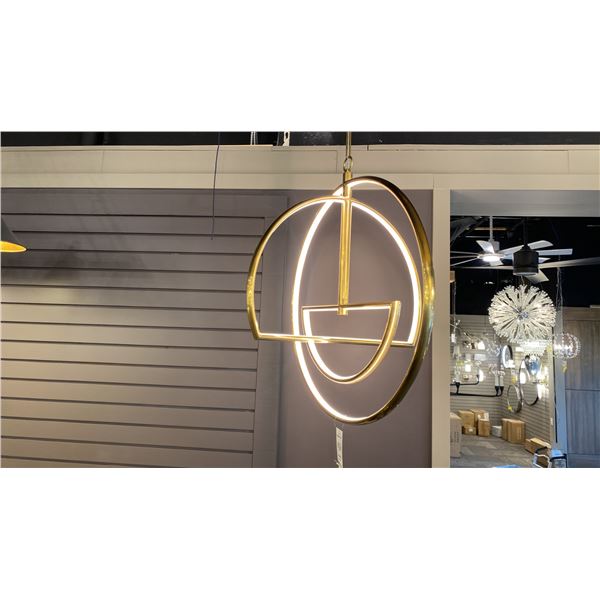 WELLAND LED CHANDELIER. AGED BRASS, MATTE WHITE ACRYLIC. 28" DIAMETER. $4490 RETAIL