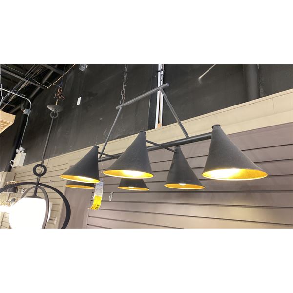 CULPEPPER BLACK RECTANGULAR CHANDELIER. 6 LIGHT. FRENCH BLACK/CONTEMPORARY GOLD LEAF. 48" LONG.