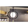 Image 1 : OLANCHA SINGLE LIGHT PENDANT. BLACK IRON, OPAL SHINY GLASS. 34"X27". RETAIL $2700