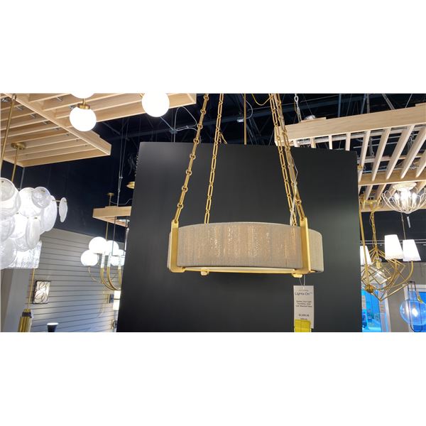 QUEBEC 4 LIGHT CHANDELIER. GOLD LEAF, BLEACHED GLASS, NATURAL. 22" DIAMETER. RETAIL $2610