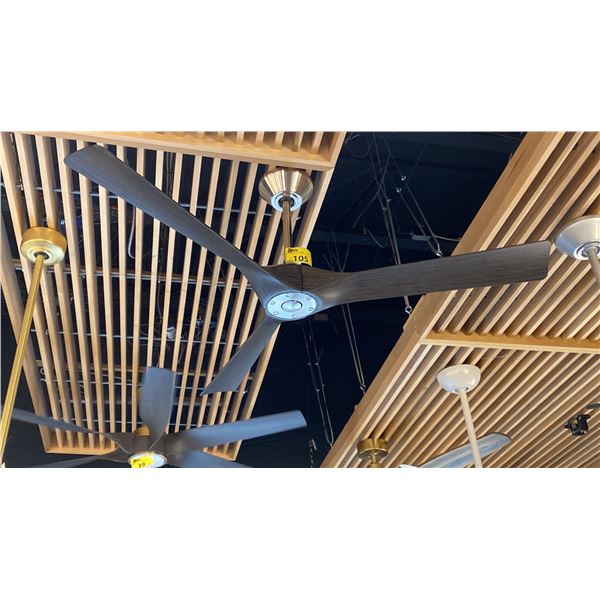 58" CEILING FAN WITH REMOTE. DARK WOOD GRAIN, PEWTER FINISH. SMART FAN