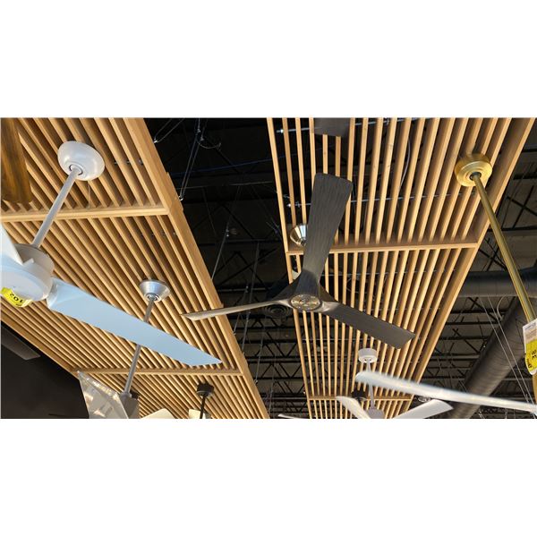 58" TORQUE MODERN FORMS CEILING FAN WITH REMOTE. SOFT BRASS AND MATTE BLACK BLADES. IN BOX