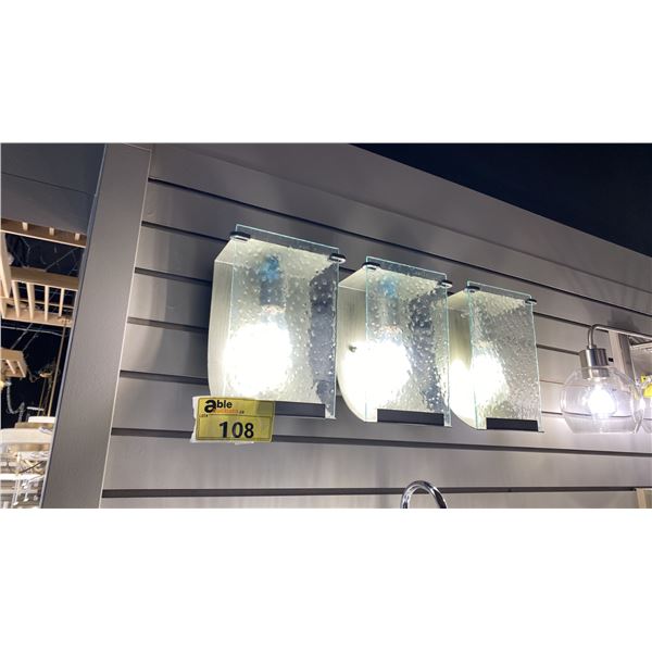 VARALUZ 3 LIGHT BATHROOM LIGHT WITH HAND PRESSED RAIN GLASS. 23"W RETAIL $800