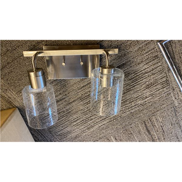 HOMEPLACE LIGHTING 2 LIGHT VANITY LIGHT. PEWTER, SEEDED GLASS. MODEL 128521BN-449 IN BOX
