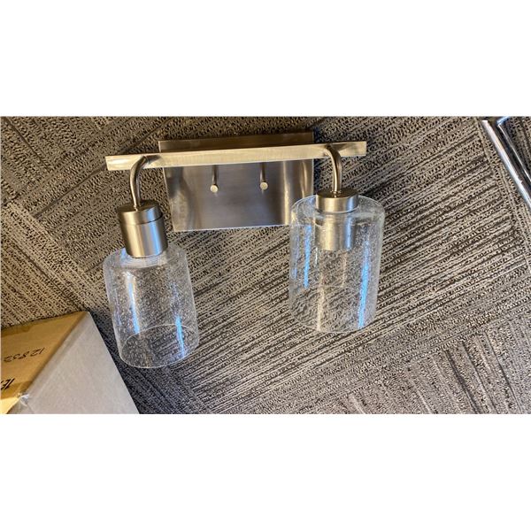 HOMEPLACE LIGHTING 2 LIGHT VANITY LIGHT. PEWTER, SEEDED GLASS. MODEL 128521BN-449 IN BOX