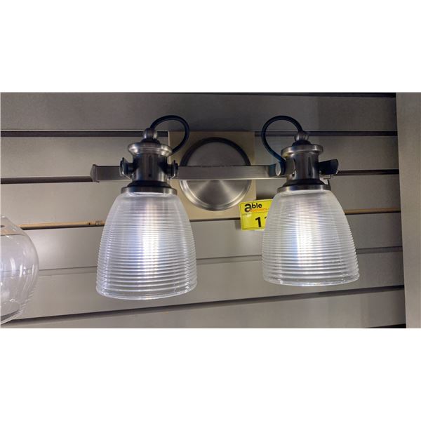 FLAGSHIP 2 LIGHT BATHROOM LIGHT. CLASSIC PEWTER, RIBBED GLASS.
