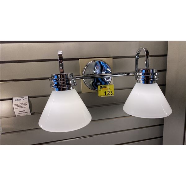 FARUM 2 LIGHT BATHROOM. CHROME AND OPAL GLASS. 20"W