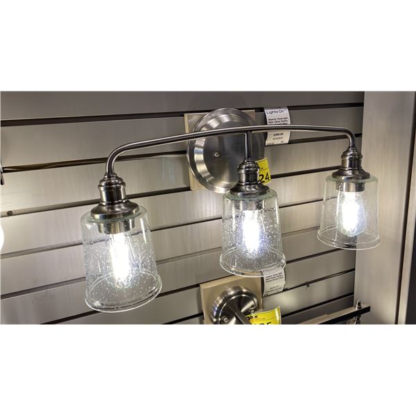 WAVERLEY 3 LIGHT BATHROOM LIGHT. CLASSIC PEWTER, CLEAR SEEDED GLASS