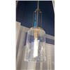 Image 1 : KIMROSE SINGLE LIGHT PENDANT. BRUSHED NICKEL AND BRASS, CLEAR FLUTED GLASS. 7"W X 24+"H