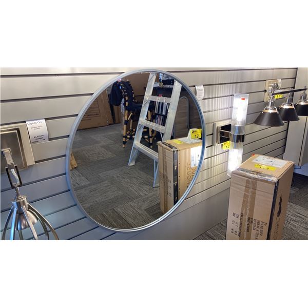 33"D MIRROR. BRUSHED NICKEL FRAME.