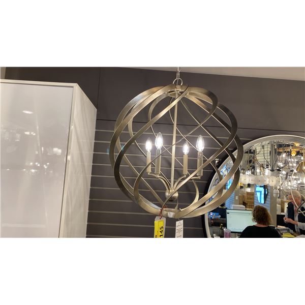 ROUSSEL 4 LIGHT CHANDELIER. CONTEMPORARY SILVER LEAF. 25"D