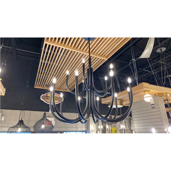 ODENSA 15 LIGHT CHANDELIER. BLACK. 41"D RETAIL $3200