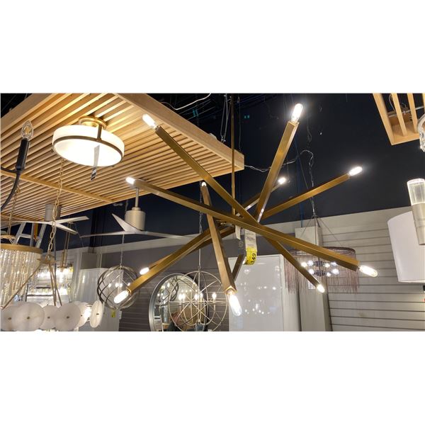 REGINA ANDREW, VIPER 12 LIGHT CHANDELIER. NATURAL BRASS. 43"D. RETAIL $2270
