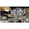 Image 1 : 9 LIGHT CHANDELIER WITH SMOKED AND CLEAR GLASS. MATTE BLACK. 28"D