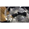 Image 2 : 9 LIGHT CHANDELIER WITH SMOKED AND CLEAR GLASS. MATTE BLACK. 28"D