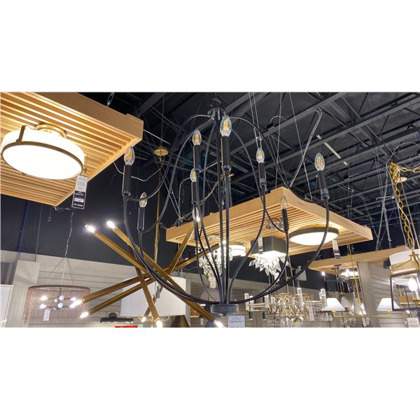 MADISON 9 LIGHT CHANDELIER. MATTE BLACK. 33"D
