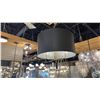 Image 1 : SECRET AGENT 5 LIGHT PENDANT CHANDELIER. PAINTED GOLD, BLACK LEATHER. RETAIL $1860