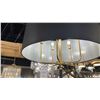 Image 3 : SECRET AGENT 5 LIGHT PENDANT CHANDELIER. PAINTED GOLD, BLACK LEATHER. RETAIL $1860