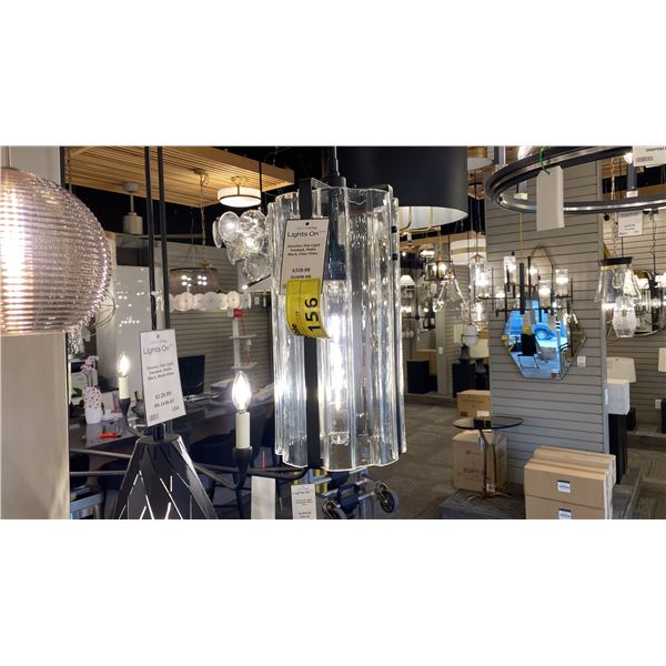 ALBERTON SINGLE LIGHT PENDANT. MATTE BLACK, CLEAR GLASS. 8"D