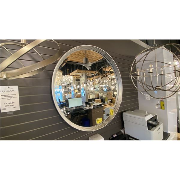 LOVE 18L GLASS PENDANT LIGHT. SILVER AND BLOWN GLASS. APPROX 37" DIAMETER. RETAIL $2299