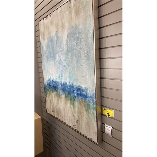 TIDAL WAVE. WALL ART, SILVER FRAME, OIL ON CANVAS. 36" X 48"