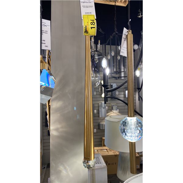 3 AGES GOLD/BRASS LED PENDANTS. 24"H RETAIL $800