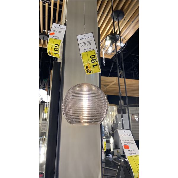 KRYSTALL SINGLE PENDANT LIGHT. SATIN NICKEL SMOKED GLASS 6"D