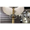 Image 2 : MAUD FLOOR LAMP. ANTIQUE BRASS, ROUND DRUM HARDBACK SHADE