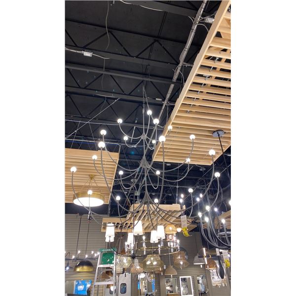 CAREW 21 LIGHT CHANDELIER. HIROSHI GREY APPROX 60"D. RETAIL $6190