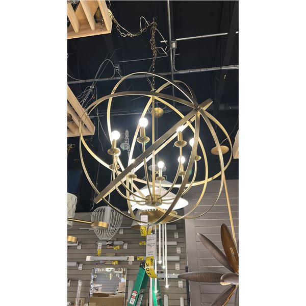 CELESTE 8 LIGHT CHANDELIER. AGED BRASS. APPROX 30"D
