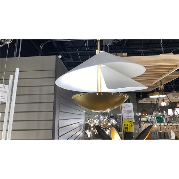 CARINI 3 LIGHT PENDANT. VINTAGE GOLD LEAF, GESSO WHITE. RETAIL $2140