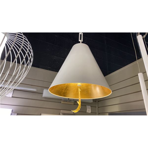 ALSTON 3 LIGHT CHANDELIER. MATTE WHITE, ANTIQUE GOLD.