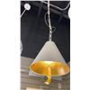 Image 2 : ALSTON 3 LIGHT CHANDELIER. MATTE WHITE, ANTIQUE GOLD.