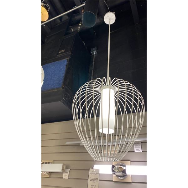 SAVANTI SINGLE LIGHT PENDANT. TEXTURED WHITE AND WHITE OPAL GLASS. 20"D
