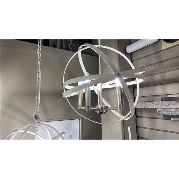 CAVALLO 5 LIGHT CHANDELIER. HAMMERED WHITE, BRUSHED NICKEL. 18"D