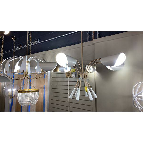 ARCUS 6 LIGHT CHANDELIER. CHAMPAGNE BRONZE, WHITE. 39"D