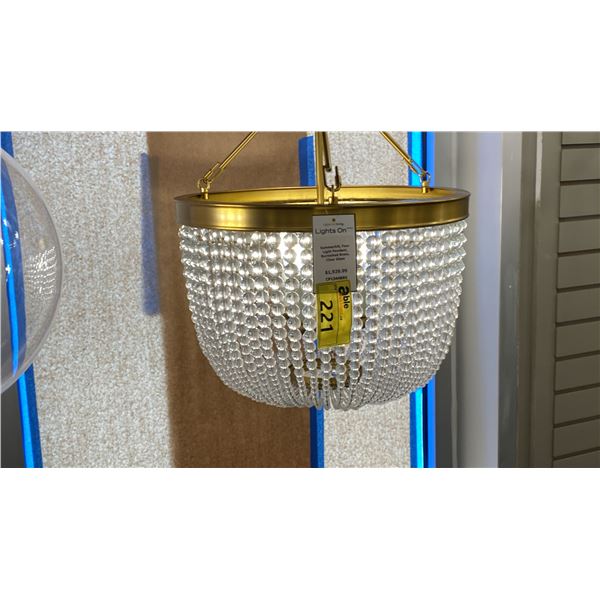 SUMMERHILL 4 LIGHT PENDANT. BURNISHED BRASS CLEAR GLASS. 19"D REATIL $1930