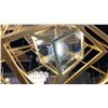 Image 2 : CUBIS SINGLE LIGHT CHANDELIER. GILD FINISH AND CLEAR BEVELED GLASS. 24"D RETAIL $2450