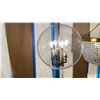 Image 1 : 4 LIGHT PENDANT. AGED BRASS. 17" GLASS GLOBE. RETAIL $800