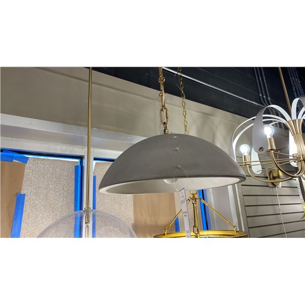 ELIOT LED PENDANT. PORTLAND GRAY WITH BEAUTIFUL GOLD LINK CHAIN. 16"D RETAIL $2130