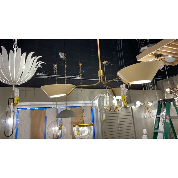 SACRAMENTO 3 LIGHT CHANDELIER. PATINA BRASS, SOFT SAND. 39"D
