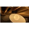Image 3 : GIGI 3 LIGHT SEMI FLUSH. BLACK AND AGED BRASS, WHITE HALF GLOBES. 22" ACROSS