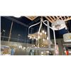Image 1 : SHEFFIELD 8 LIGHT PENDANT. WHITE WITH WARM BRASS ACCENTS. 24"X24"X43"H. RETAIL $1410