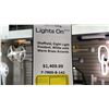 Image 6 : SHEFFIELD 8 LIGHT PENDANT. WHITE WITH WARM BRASS ACCENTS. 24"X24"X43"H. RETAIL $1410