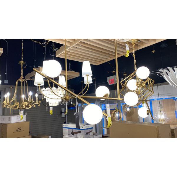 5 LIGHT BRASS CHANDELIER. 44" ACROSS